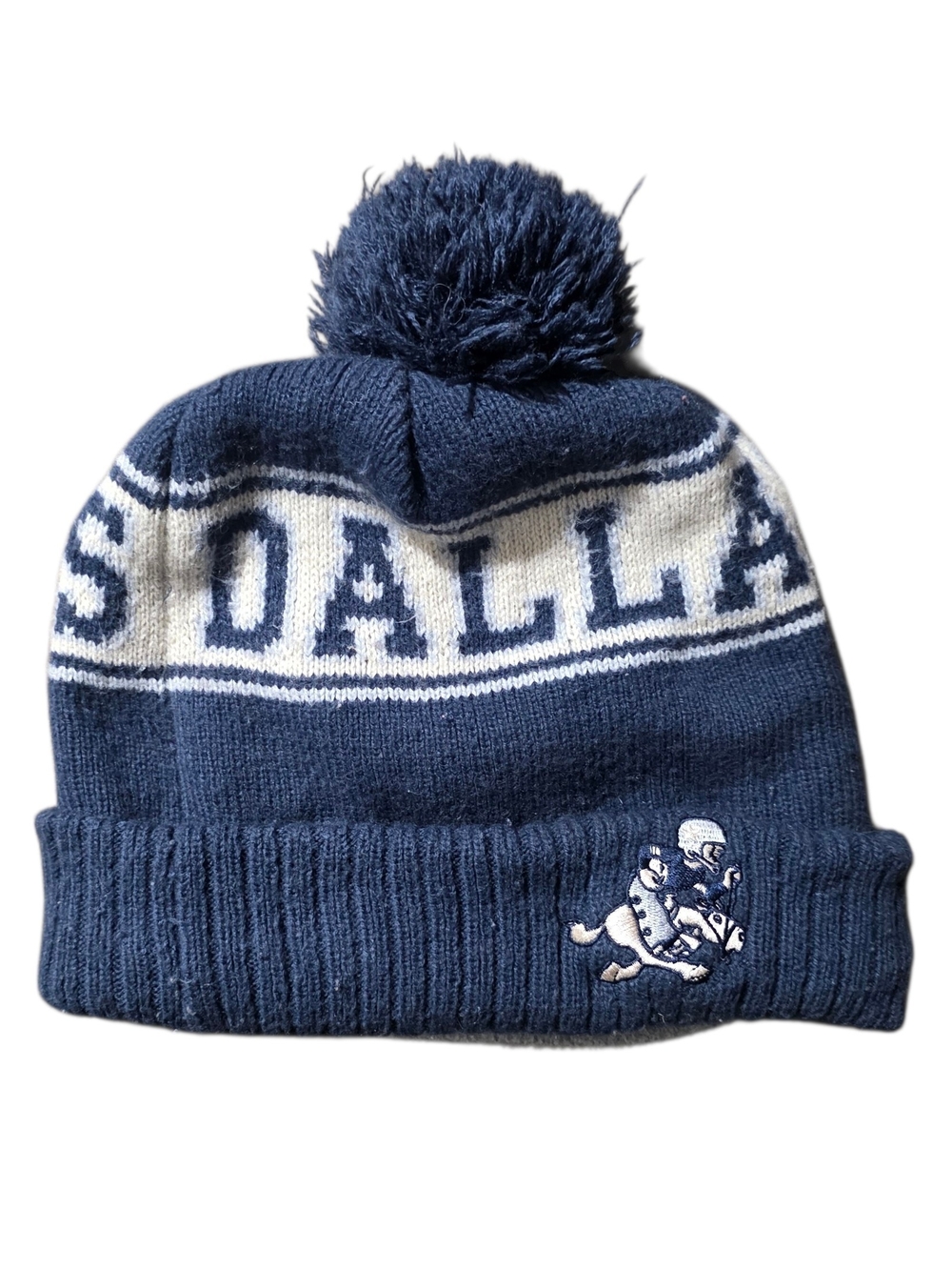 Dallas Cowboys Navy Pom Beanie with White Lettering